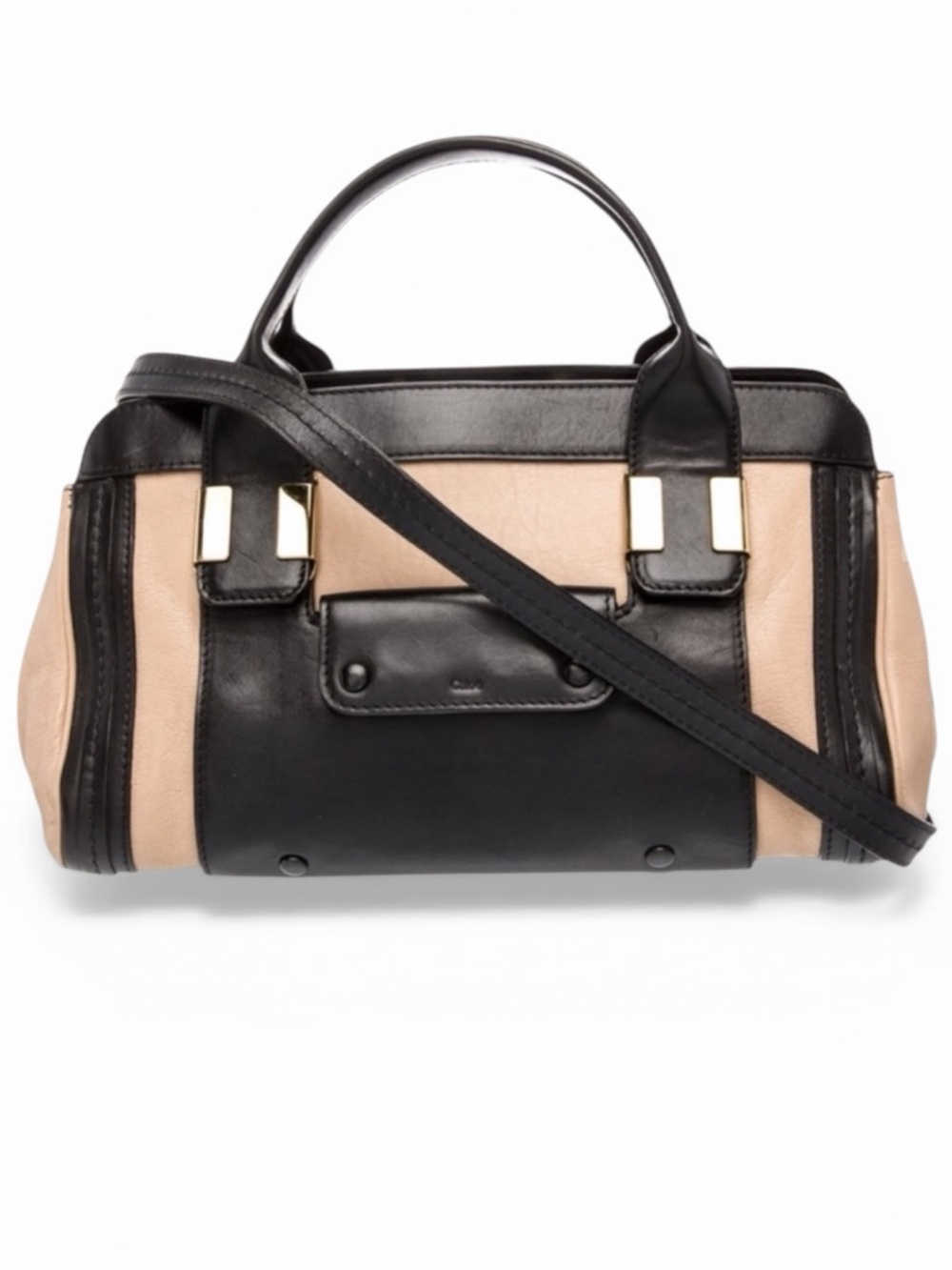 CHLOÉ ALICE BLACK & NUDE LEATHER CROSSBODY TOP HANDLE BAG